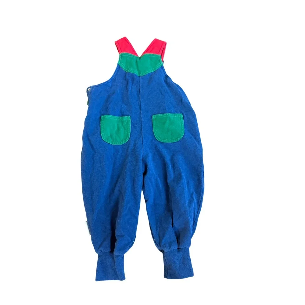 Vintage Gymboree Kids Blue Red Green Colorblock Truck Overalls Romper XS Cotton